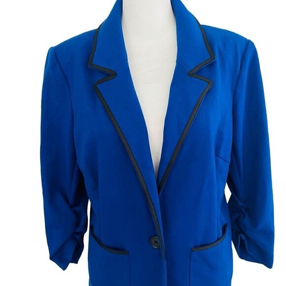 Laundry by Shelli Segal royal blue/ black trim Ponte knit blazer size 12. - Picture 2 of 8